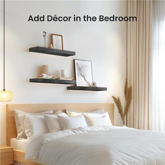 Floating Shelves Black, Wall Shelves with Invisible Brackets for Bedroom - Picture 5 of 7